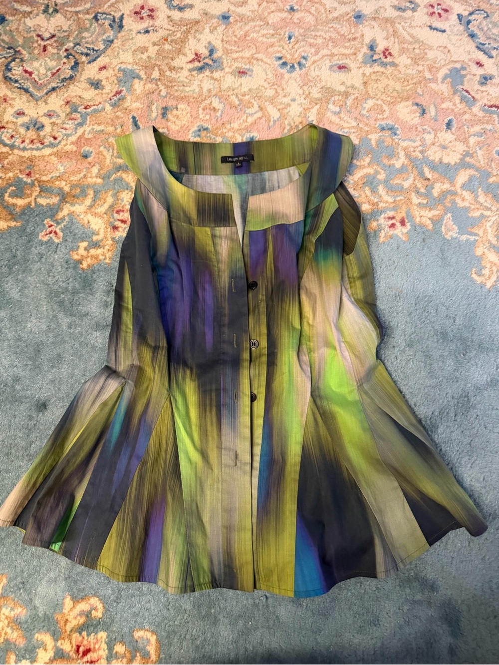 Lafayette 148 New York Abstract Print Button Front Blouse Size 2